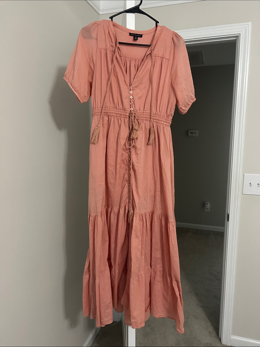 Saks Fifth Avenue Peach Tiered Maxi Dress with Tie Waist